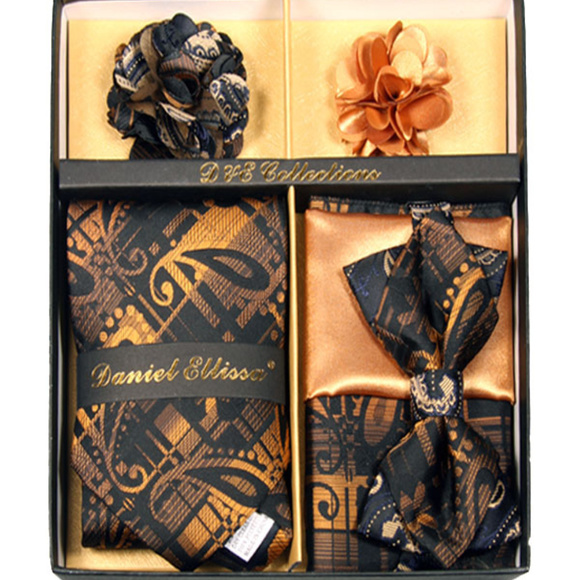 6 Piece Black Copper Necktie & Bow Tie Set